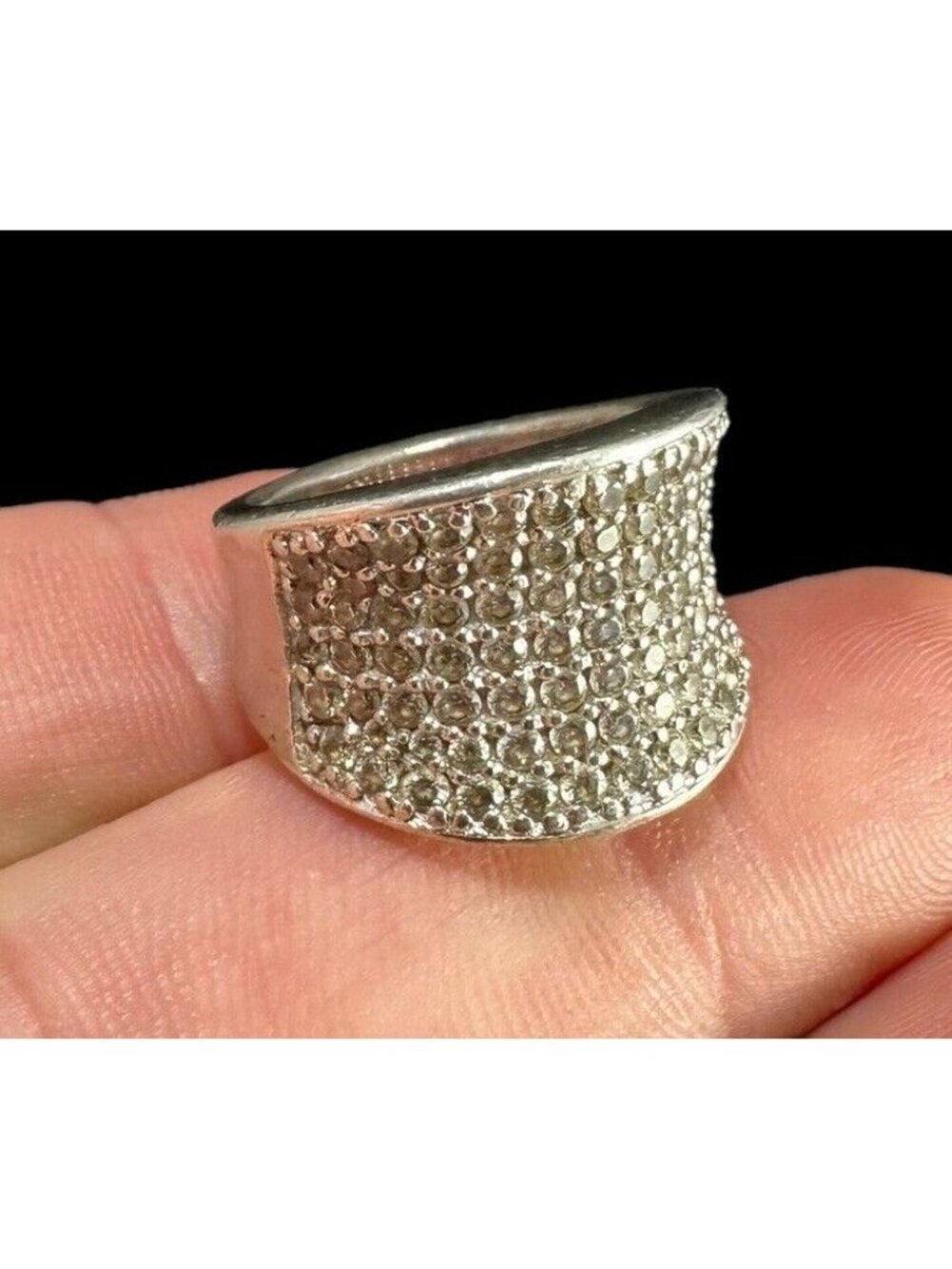 Ring Signed FE 925 CZ Wide Band Size 6 Sterling Silver Cubic Zirconia